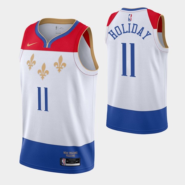 Men's New Orleans Pelicans #11 Jrue Holiday White NBA City Edition New Uniform 2020-21 Stitched Jersey Men's New Orleans Pelicans #11 Jrue Holiday White NBA City Edition New Uniform 2020-21 Stitched Jersey